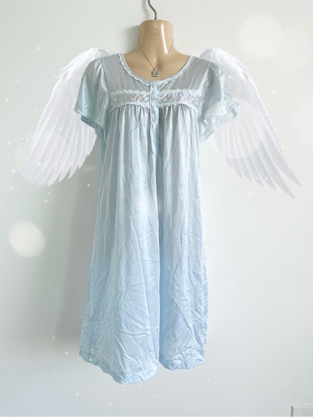 Vintage Priscilla Presley style floral babydoll Blue Short Sleeve Nightgown midi